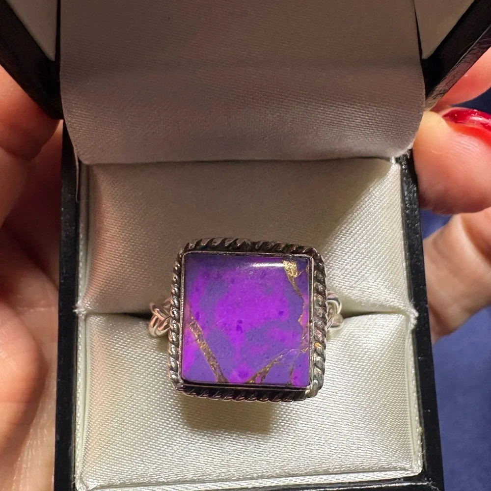 Ring Purple Mojave Turquoise Square 925 Sterling Silver Southwestern - Picture 4 of 10